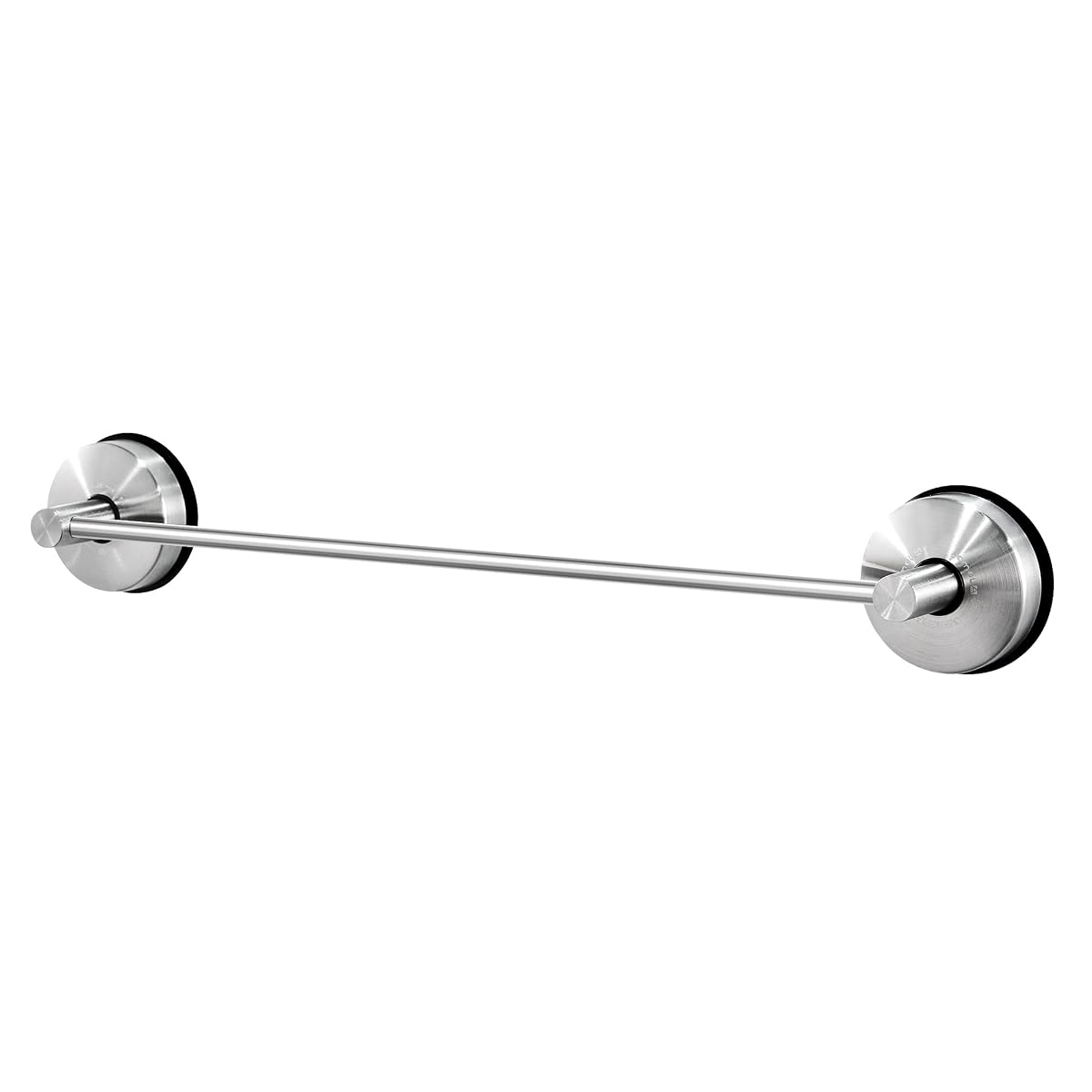 Barre porte-serviettes argentée à ventouses fixée sur un carrelage clair de salle de bain