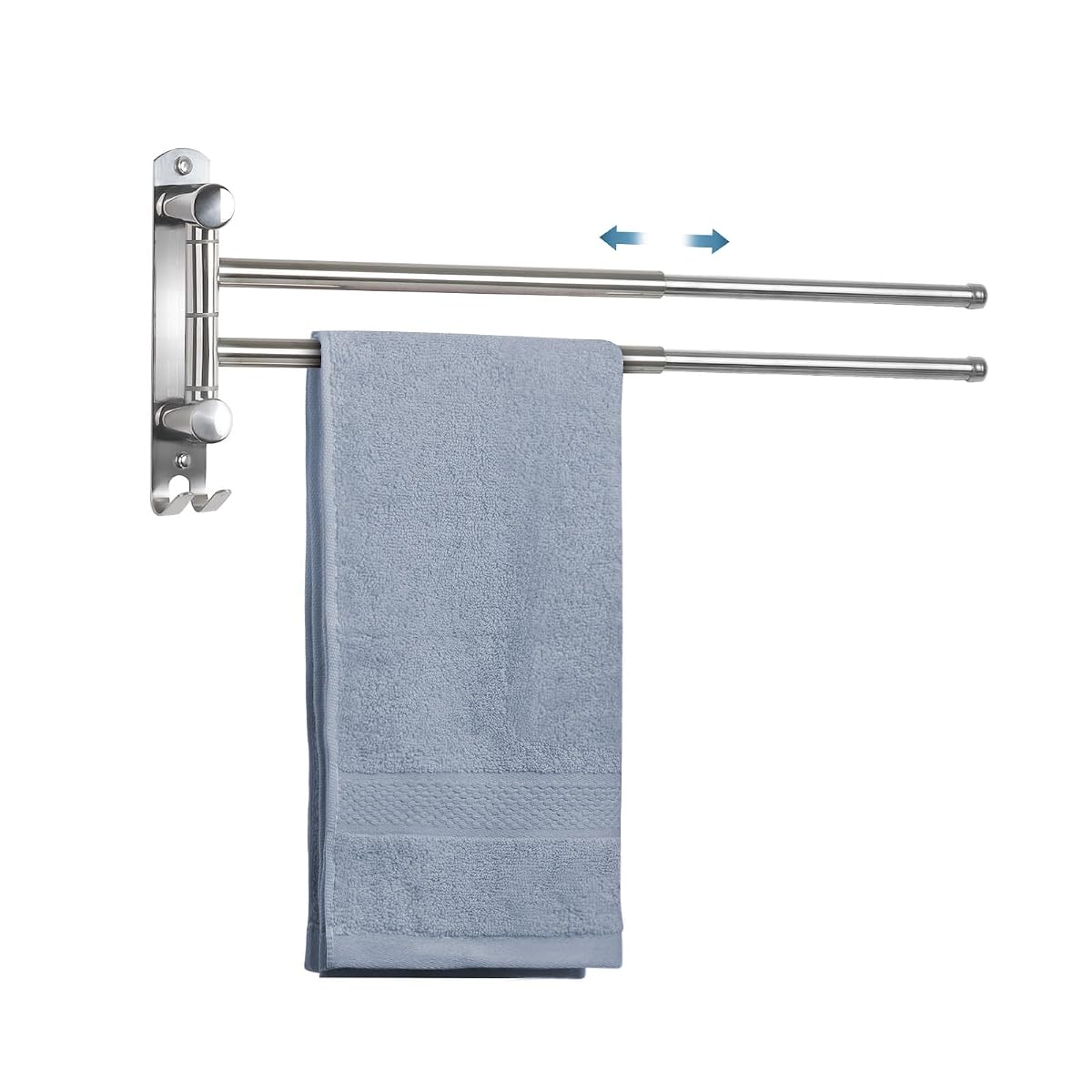 Porte-serviettes mural Jsver en acier inoxydable avec deux bras pivotants dans une salle de bain