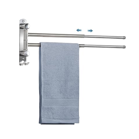 Porte-serviettes mural Jsver en acier inoxydable avec deux bras pivotants dans une salle de bain