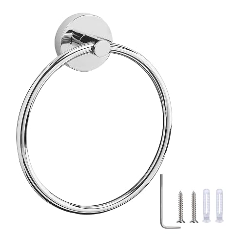 Anneau porte-serviettes mural rond en acier inoxydable brossé dans une salle de bain claire