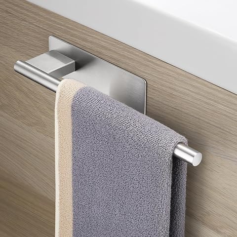 Porte-serviettes adhésif Gsocel en acier inoxydable argent brossé fixé sur un mur de salle de bain